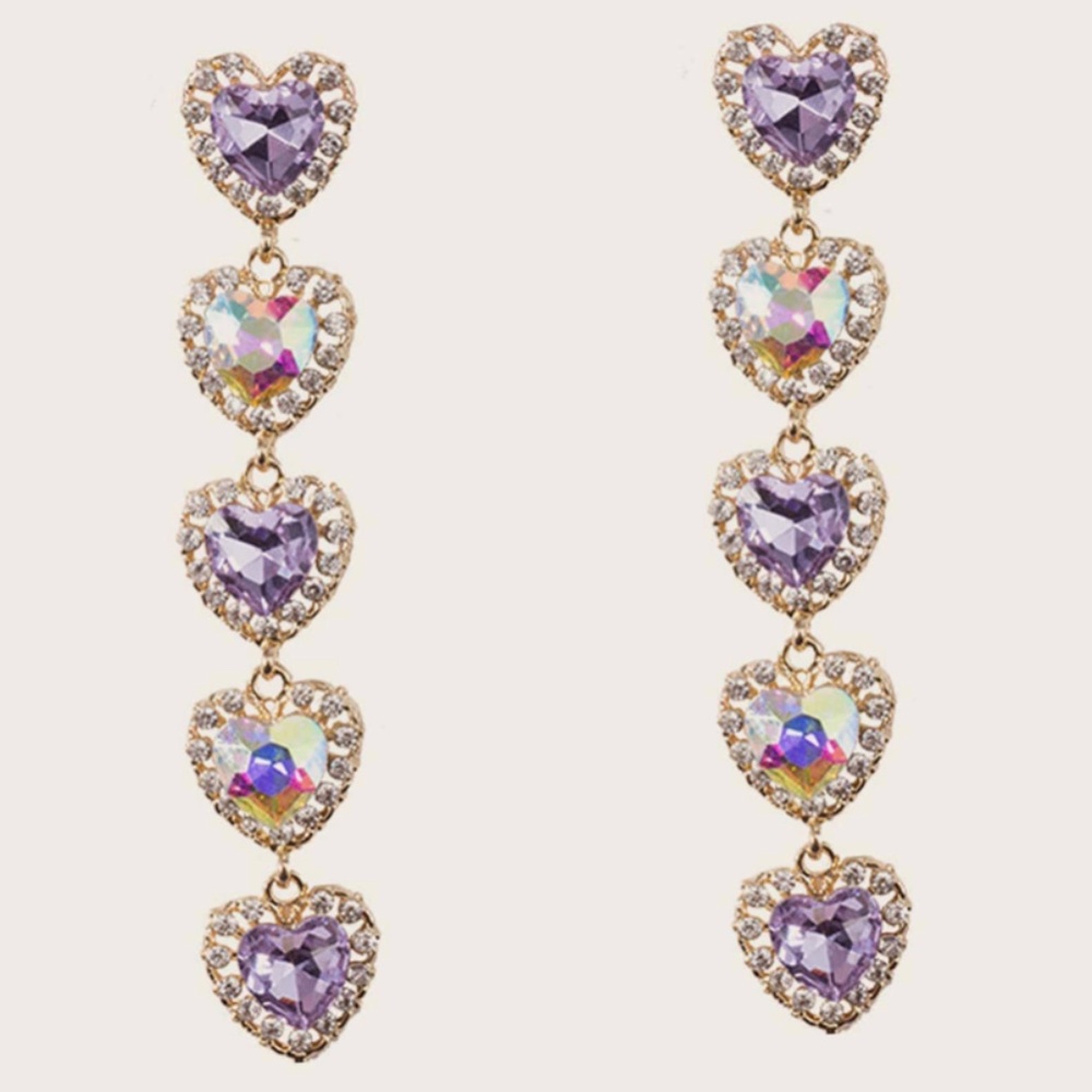 Lilac rhinestone heart earrings